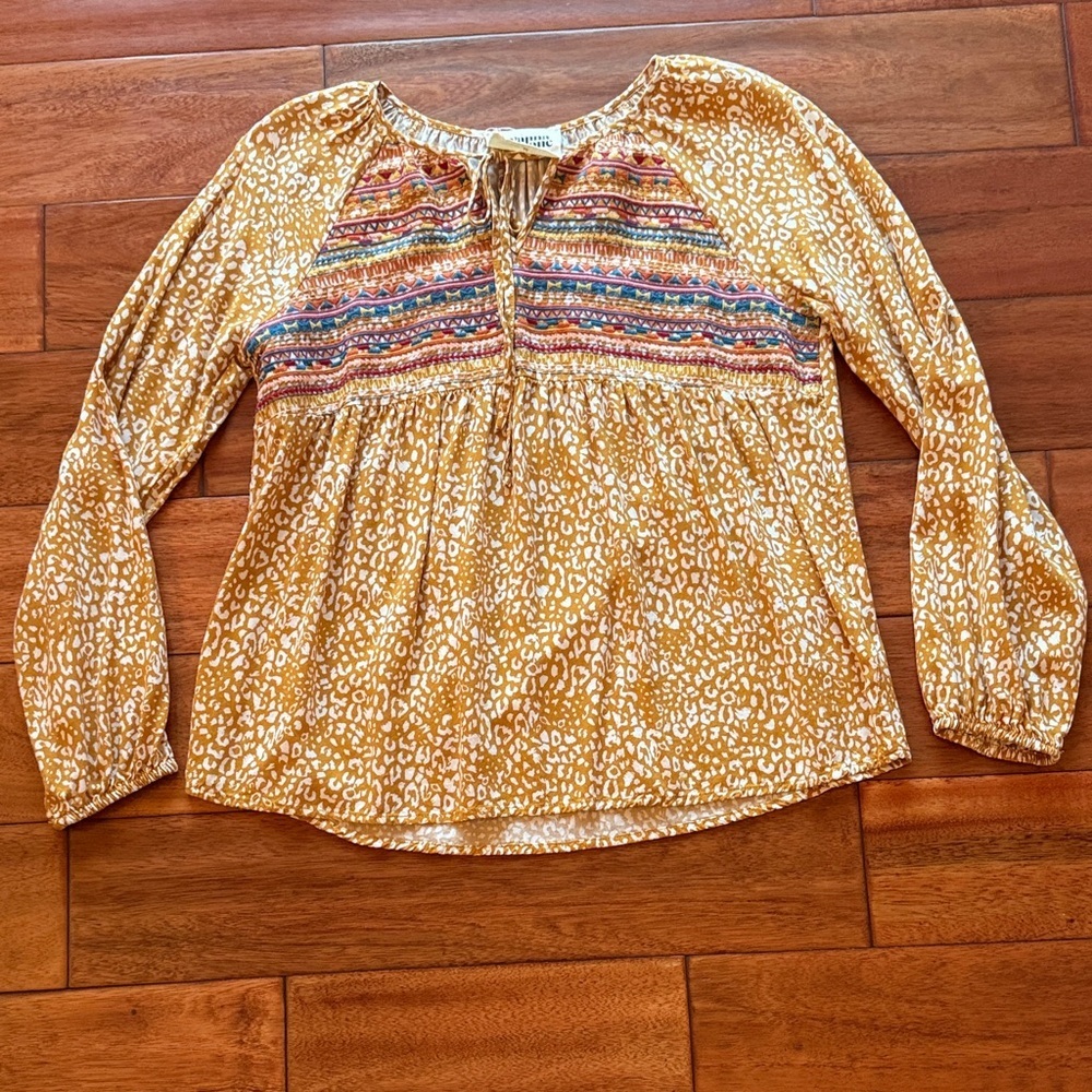 Savanna Jane Multicolor Bohemian Top Subtle leopard print with embroidery Medium
